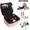 LACATTURA Travel Makeup bag, Leather Makeup Train Case Cosmetic Organizer for Makeup Brushes Toiletry Digital Accessories, Portable Artist Storage Bag With Shoulder Strap for Women Girls Pink