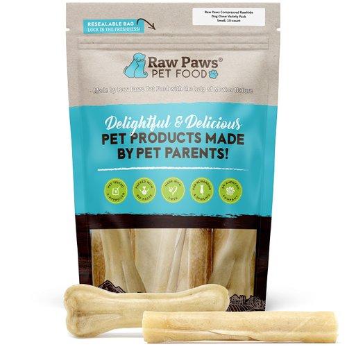 Raw Paws Compressed Rawhide Chews for Small Dogs (10 Pack) - Natural Raw Hides Small Dogs - Single Ingredient Dog Bones - Puppy Chew Bones - Puppy Teething Chews