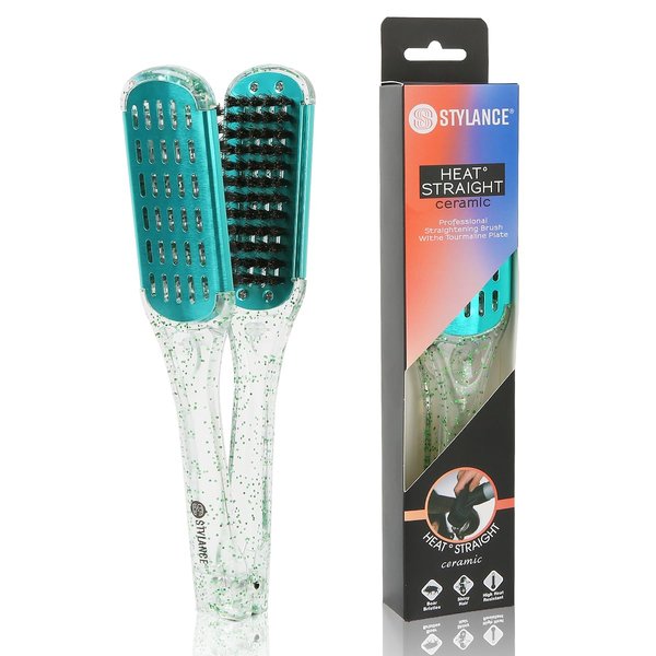 STYLANCE Boar Bristle Clamp Hair Brush, Ceramic Double Sided Brush Clamp Straightener,Detangling, and Styling Hair