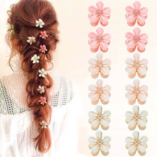 12pcs Hair Clips in 3 Colours Tiny Claw Clips for Girls Flower Hair Claw Clips for Women, Mini Clips for Hair Cute Flower Clips for Thin Hair, Decorative Hair Clips Hair Accessories for Girls