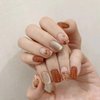Fall Cat Eye Press on Nails Medium Length Fake Nails Flower Designs Stick on Nails Reddish Brown False Nails Full Cover Glitter Glue on Nails Acrylic Press on Nails Reusable Nails for Women 24Pcs