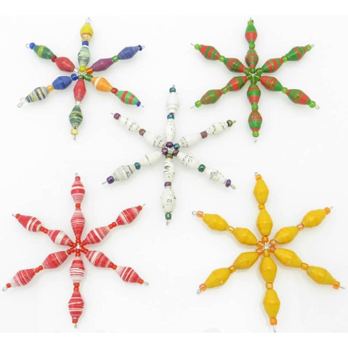 Outreach Uganda Christmas Ornaments – Speckled Yellow Star Ornament Crafted from Recycled Paper Beads - Eco-Friendly Tree Decorations - Holiday Gifts Handmade from Africa - Tree Ornaments