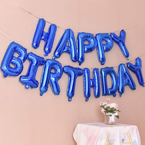 Dark Blue Happy Birthday Balloons Banner,16 Inch Mylar Foil Letters Sign,Reusable Balloons for Women, Men, Boys & Girls Birthday Decorations Party Supplies