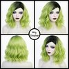 Half and Half Women's Green Wig Short Ombre Green Wig + Hairclip + Wig Cap, Short Curly Green Bob Wigs Women Girls Wave Wig Synthetic Fiber Hair Wigs for Cosplay Costume Party