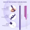 20 Pcs Flexible Curling Rods Twist Foam Hair Rollers Soft Foam No Heat Hair Rods Rollers Curlers and Steel Pintail Comb Rat Tail Comb for Women Girls Long and Short Hair (0.31 x 9.4 Inch, Purple)