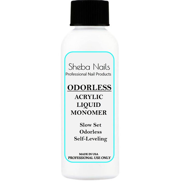 SHEBA NAILS Odorless Acrylic Liquid Monomer - 2oz - Acrylic Nails DIY Nail Extension Perfect For Cosmetology Students To Practice Or Take State Board Exam - Tamper Proof/Evident Seal