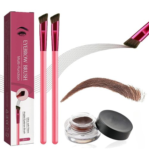 Anjoize Eyebrow Brush,Home Eyebrow Care Kit 4D Laminated,4D Laminated Brow Grooming Kit, Multifunction Ultra-thin Angled Eyebrow Brush with Waterproof Eyebrow Gel (Dark brown+LIGHT BROWN)