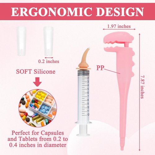 Cat Pill Shooter, Dog Pill Shooter, Ergonomic Design, Small and Portable, Easy to Clean, Reusable, Suitable for Cats and Dogs (Pink)