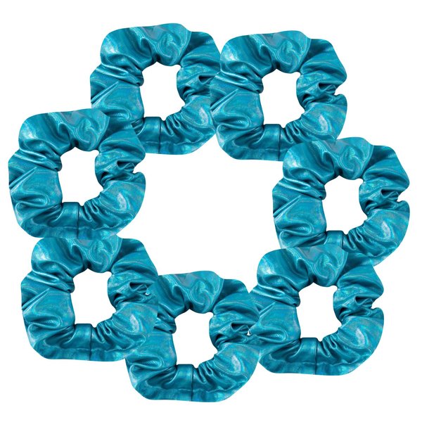 7 Pcs Sparkly Faux Leather Cheer Zipper Pocket Stash Cash Hair Scrunchies For Thick Hair Sports Ponytail Holder Wrist Metallic Hidden Pocket Band Traveling Party Festivals for Women Girls (Turquoise)