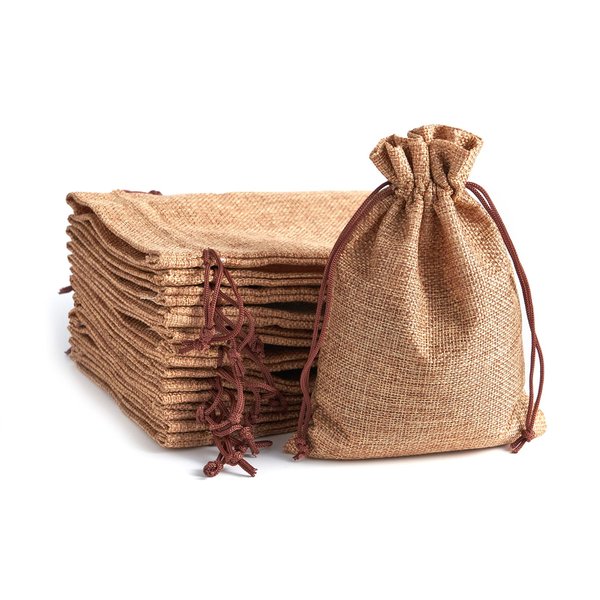 Tendwarm 50 Pcs 4x6 Inch Linen Burlap Bags with Drawstring Reusable Grocery Craft Gift Bags for Christmas Birthday Wedding Party