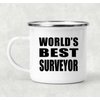 Designsify Gifts, World's Best Surveyor, 12oz Camping Mug Stainless Steel Enamel Tea-Cup with Handle, for Birthday Anniversary Mom Dad Parents Fathers Mothers Day Party, to Men Women Him Her Friend
