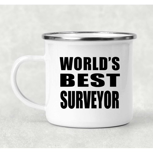 Designsify Gifts, World's Best Surveyor, 12oz Camping Mug Stainless Steel Enamel Tea-Cup with Handle, for Birthday Anniversary Mom Dad Parents Fathers Mothers Day Party, to Men Women Him Her Friend