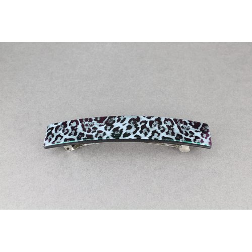 Grey Black cheetah leopard print barrette plastic rectangle hair clip accessory 4.25 inches long