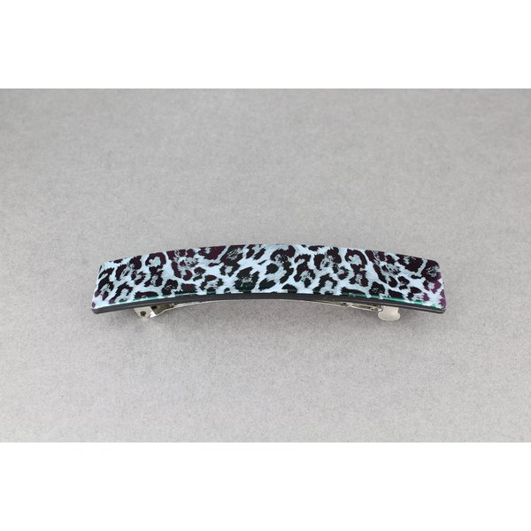 Grey Black cheetah leopard print barrette plastic rectangle hair clip accessory 4.25 inches long