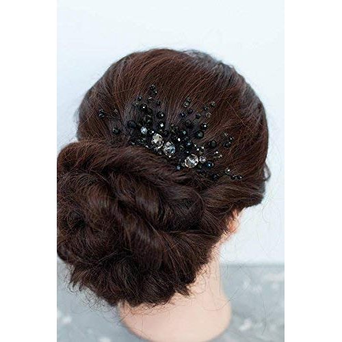 FXmimior Bridal Hair Accessories Black Hair Comb Gothic Wedding Hair Accessory Black Headpiece Evening Hair Adornment Prom Beaded Bridesmaid gift