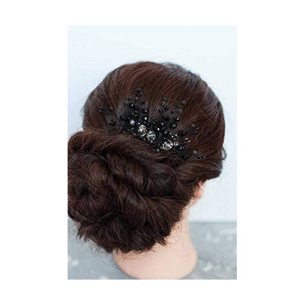 FXmimior Bridal Hair Accessories Black Hair Comb Gothic Wedding Hair Accessory Black Headpiece Evening Hair Adornment Prom Beaded Bridesmaid gift