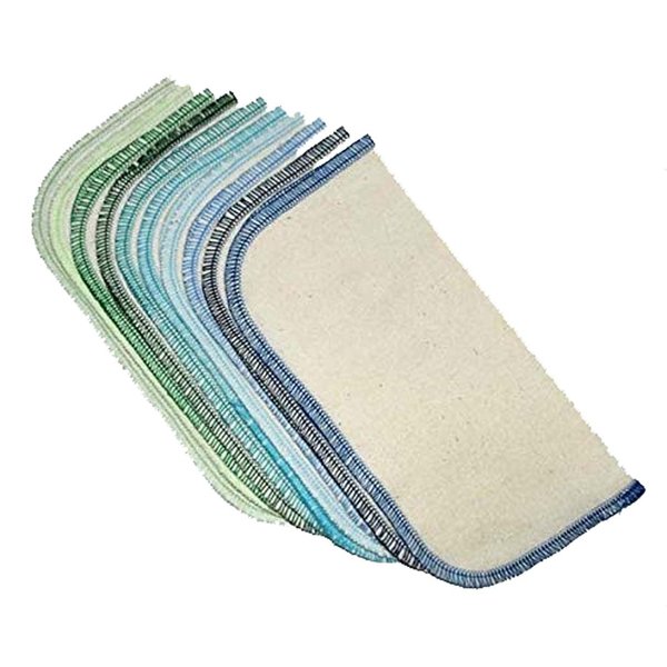 Gina's Soft Cloth Shop 1 Ply Organic Cotton Flannel Washable Baby Wipes 8 x 8 Inches Set of 10 Blues and Greens