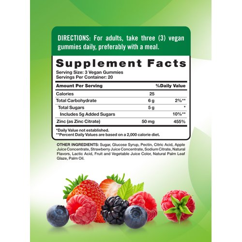 Nature's Truth Zinc Gummies for Adults | 50 mg | 60 Count | Vegan, Non-GMO & Gluten Free Extra Strength Supplement | Mixed Berry Flavor