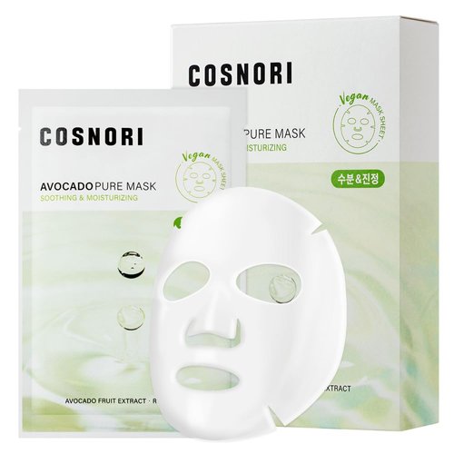 COSNORI AVOCADO PURE SHEET MASK (10pc) - Clean, Hydrating and Soothing for Dry skin, Korean Face Mask- Avocado Extract, 0.81oz x 10pc
