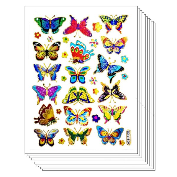 Stickers Glitter Pack 10 Sheets Garden Butterfly Cartoon Label Stickers Craft Scrapbooking Books Cup Water Bottles DIY Decoration for Kids and Teachers (14)