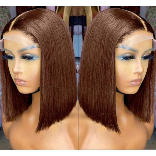 aibasi Glueless Bob Wigs Human Hair Pre Plucked Pre Cut Blonde Brown 13×4 Lace Front Human Hair Wigs For Black Women 180% Density 100% Human Hair (12 inch, Chocolate Brown)