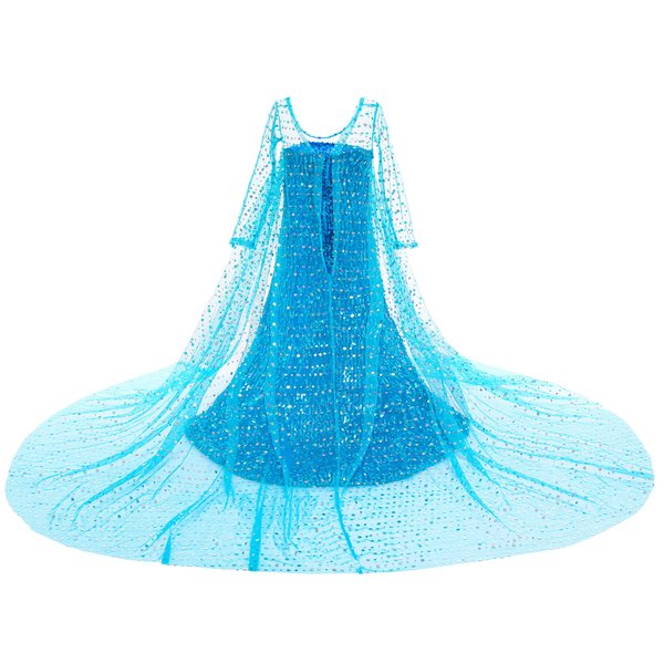 Princess Costume Long Cape Birthday Party Dress up with Crown,Magic Wand,Wig,Gloves for Little Girls 5-6 Years(120CM,E08)