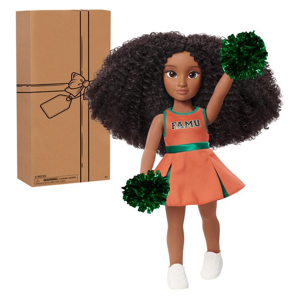 Just Play HBCyoU FAMU Cheer Captain Alyssa 18-inch Doll & Accessories, Curly Hair, Medium Brown Skin Tone, Designed and Developed by Purpose Toys
