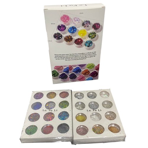 Le Fu Li Glitter 48 Pcs Total Face Body Eye Hair Nail Festival Chunky Holographic Glitter, Body Glitter Pentagram Butterfly Moon