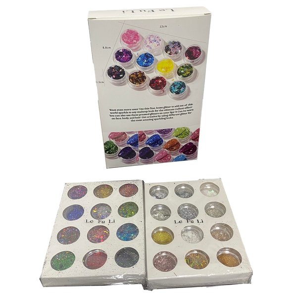 Le Fu Li Glitter 48 Pcs Total Face Body Eye Hair Nail Festival Chunky Holographic Glitter, Body Glitter Pentagram Butterfly Moon