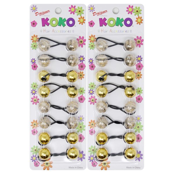 KOKO - Priemum 16 Pcs Bubble hair ties. Elastics Ties 18mm Ball Bubble Ponytail Holders. Colorful Elastic Accessories for Baby Kids Children Girls Women All Ages (GLITTER GOLD MIX)