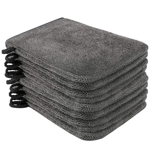 PHOGARY 10 Pack Microfiber Body Wash Mitts, Soft Face Mitten, Bath Spa Cloth, Reusable Makeup Remover Mitt Gloves, European Style Wash Cloth,6×8inch (Grey)