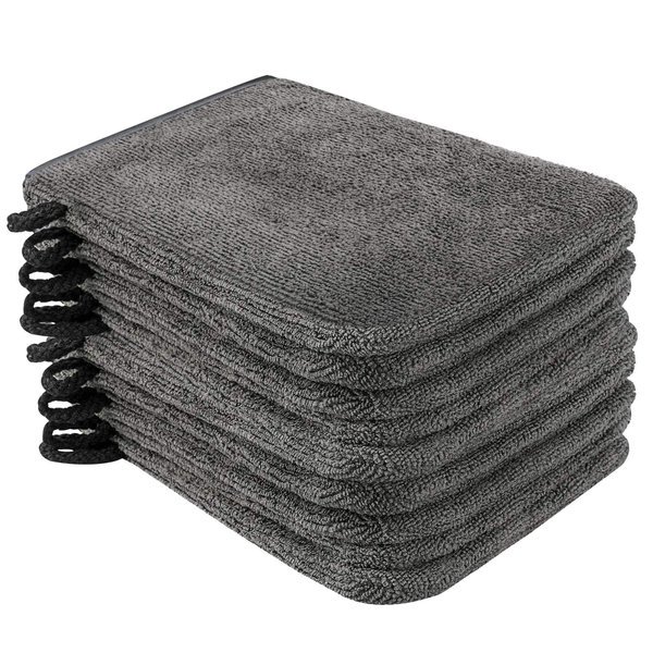 PHOGARY 10 Pack Microfiber Body Wash Mitts, Soft Face Mitten, Bath Spa Cloth, Reusable Makeup Remover Mitt Gloves, European Style Wash Cloth,6×8inch (Grey)