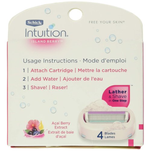 Schick Intuition Island Berry Womens Razor Refills with Acai Berry Extract, Pack of 3