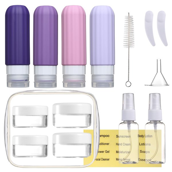 Mrsdry 16 Pack Travel Bottles Set for Toiletries, Leakproof Travel Containers for Toiletries TSA Approved Silicone Travel Accessories Squeezable Refillable 3oz for Shampoo Conditioner Lotion