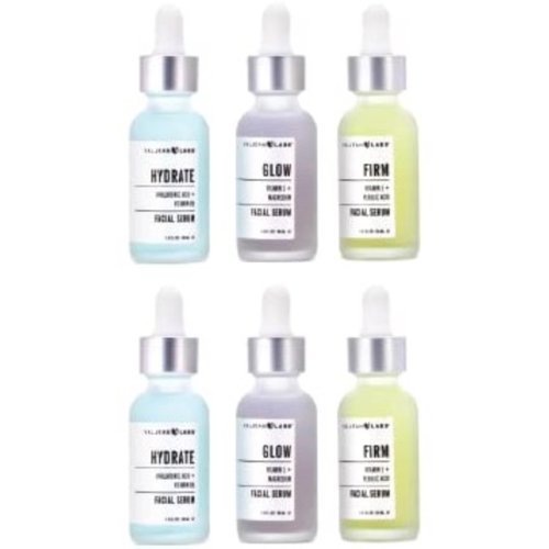Valjean Labs Facial Serum, Combo Pack of Hydrate, Glow, and Firm | Supercharged, Targeted Skincare Ingredients | Paraben Free, Cruelty Free, Made in USA (1oz Bottles, 6 total)