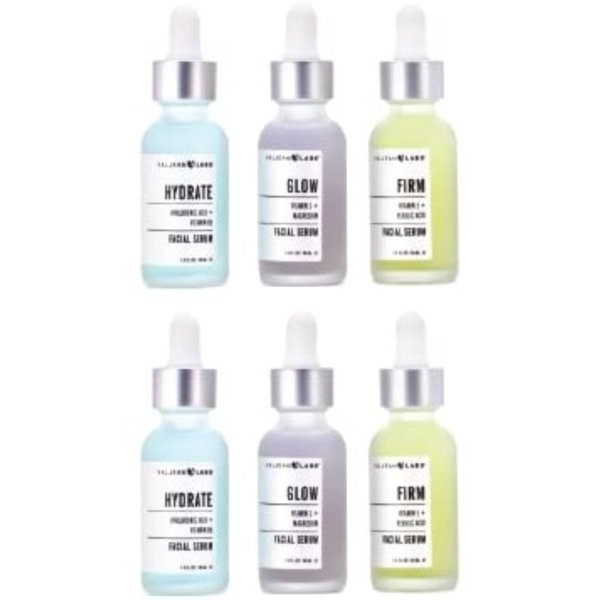 Valjean Labs Facial Serum, Combo Pack of Hydrate, Glow, and Firm | Supercharged, Targeted Skincare Ingredients | Paraben Free, Cruelty Free, Made in USA (1oz Bottles, 6 total)
