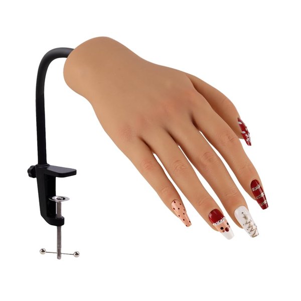 Nail Pratice Training Hand for Acrylic Nails with Stand Bracket,Soft Silicone Maniquin Hand, Flexible Bendable Nail Practice Fake Hand for Nails Art Practice Tool