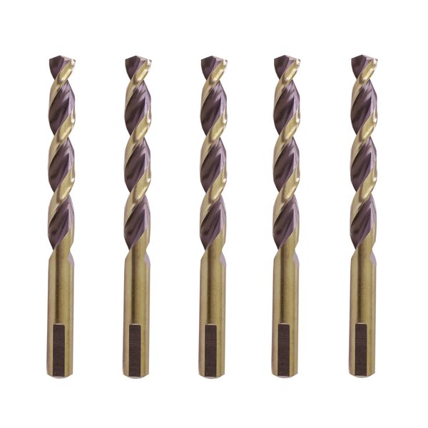 Hss Drill Bits 5/16 in. Jobber Twist Parabolic Flute Golden/Black 3-Flat Shank Drill Steel Metal-5Pcs