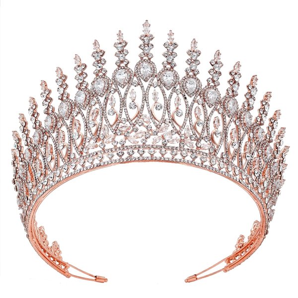 Rose Gold Crown for Women Cubic Zirconia Royal Queen Pageant Crowns Big Bridal Tiara Headband for Wedding Prom Quinceanera Birthday Party Costume