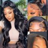 ANDRIA Long Loose Wave Lace Front Wigs Natural Black Body Wave Glueless Lace Wig Synthetuc Heat Resistant Fiber Hair Wig with Pre Plucked Natural Hairline For Black Women 24 Inch Wig