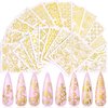 Gold Flowers Nail Art Sticker, KISSBUTY 20 Sheets Metallic Flowers Vine Nail Decals 3D Flower Lace Nail Adhesive Stickers Leaves Nail Art Decor Gold Floral Nail Decor Manicure