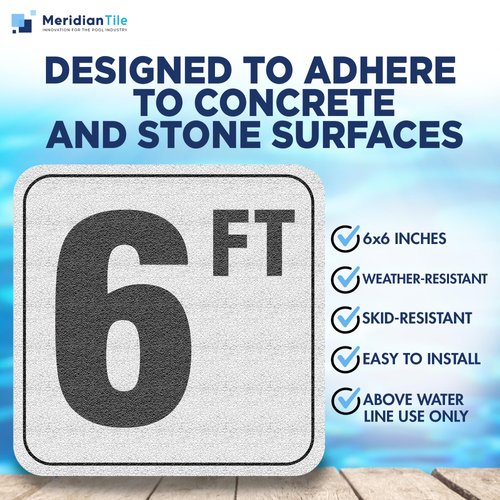 Aquatic Custom Tile, 6FT Pool Depth Markers, 6x6 Inches Vinyl Pool Stickers, Swimming Pool Number Markers, Pool Safety Signage, Adhesive Pool Depth Markers Stickers for Decks, MADE IN USA - (1 Pack)