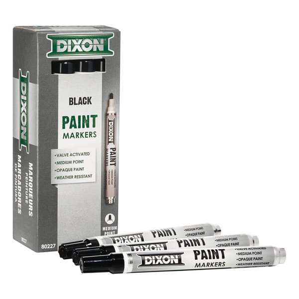 Dixon Industrial Paint Markers, Medium Tip, Box of 12 Markers, Black (80227)
