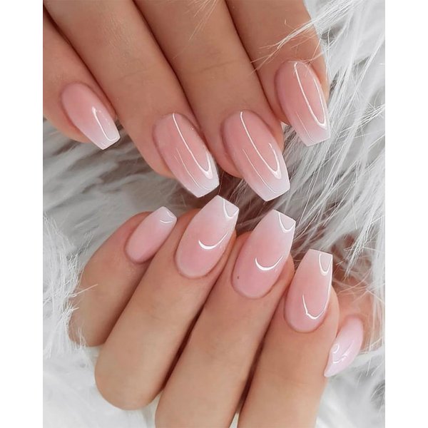 StarzeniYi Square Press on Nails,Press on Nails Medium, Reusable Artificial Fake Nails, Full Cover False Nails for Women(Gradient Pink）