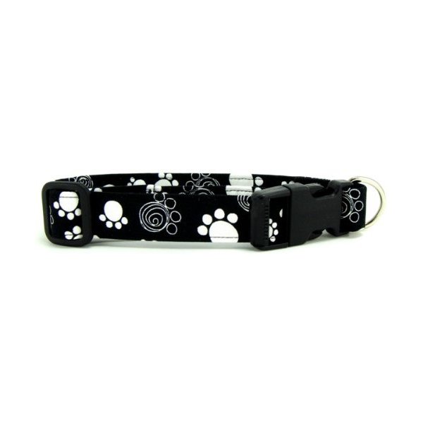 K9 Bytes Black & White Swirl Paws Soft Adjustable Dog Collar with Quick Release Buckle Small