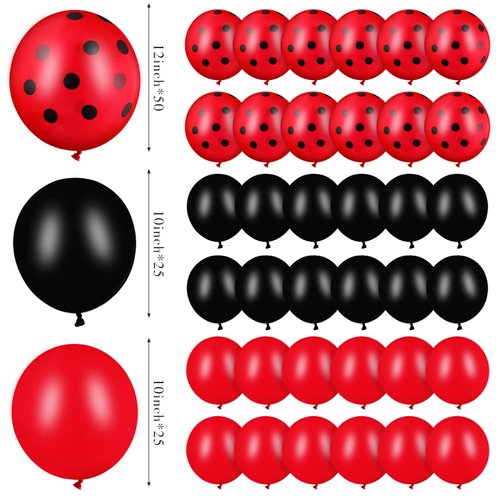 Sumind 100 Pieces Polka Dots Balloons Polka Dots Latex Balloons Ladybug Strawberry Balloons for Party Decor Birthday Wedding Supplies(Mixed Style, 12 Inch, 10 Inch)