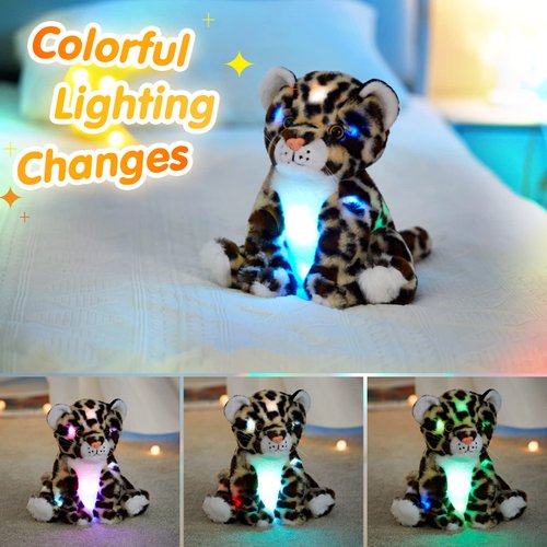 BSTAOFY 10’’ Light up Cheetah Plush LED Leopard Stuffed Animals Night Light Companion Bedtime Jungle Toys Glow Afraid of Dark, Valentines Birthday for Toddler Kids Boys