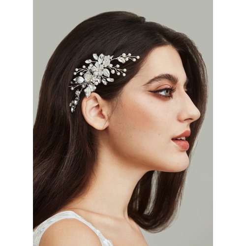 SWEETV Handmade Silver Bridal Hair Comb Clip for Wedding Hair Accessories for Brides,Wedding Hair Pieces for Brides Women