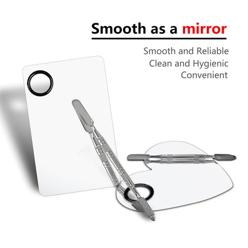 Banugo 2Pcs Cosmetic Makeup Palette, Premium Stainless Steel Metal Makeup Mixing Palette with Spatula, Makeup Mixing Tray for Mixing Foundation/Eye Shadow/Mascara/Nail Polish/Pigment/Nail Art