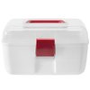 MyGift 10 Inch Multipurpose Portable White Plastic Storage Box with Removable Tray, Clear Lid and and Red Handle and Latch Lock, Home First Aid Storage Tool Box Sewing Kit Organizer Carrying Case